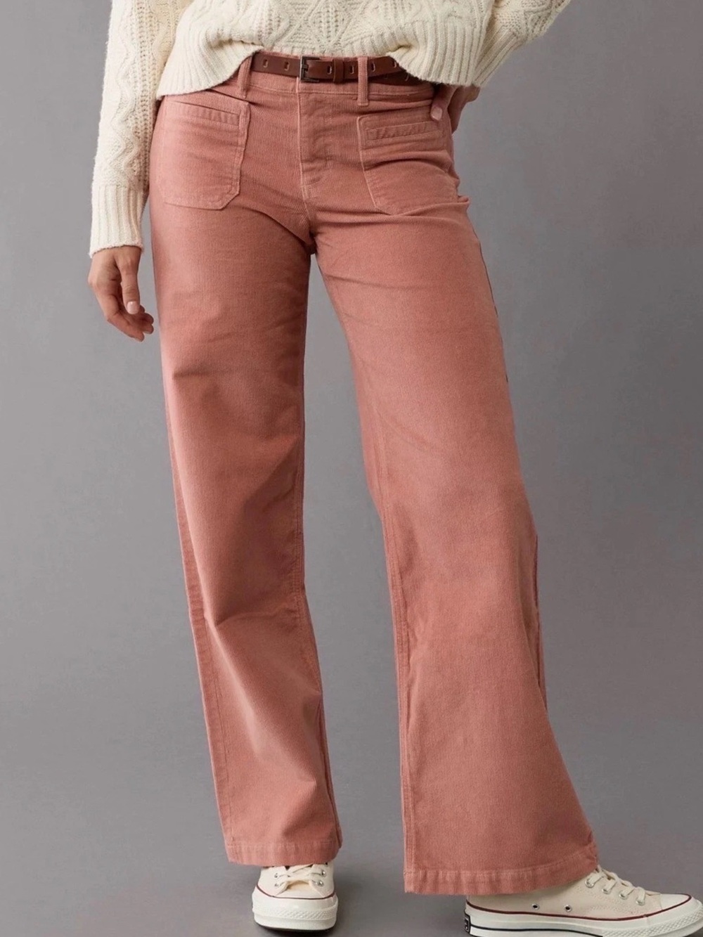 American Eagle Corduroy Pants Low Rise Baggy Wide Leg Stretch Dusty Rose Size 6